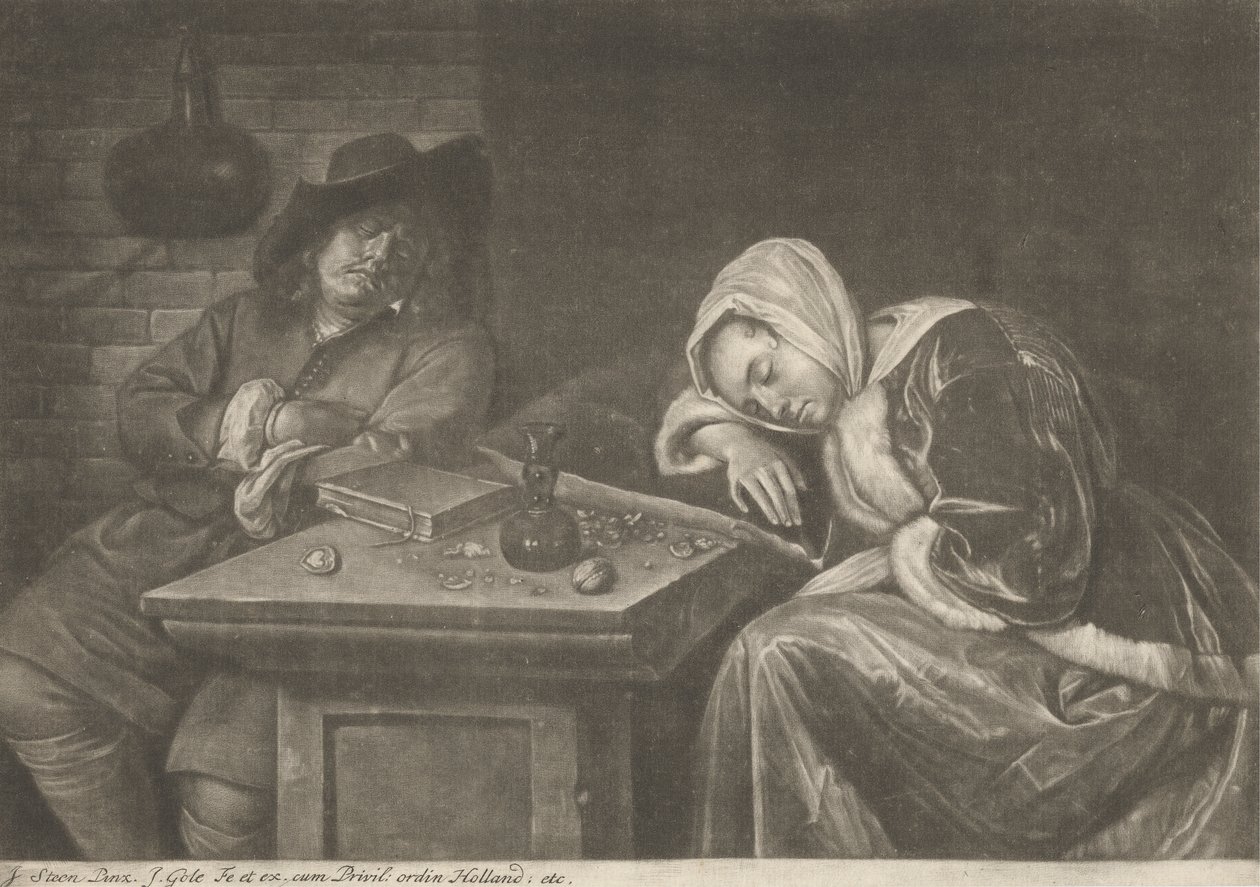 O homem e a sua mulher a dormir à mesa de Jacob Gole