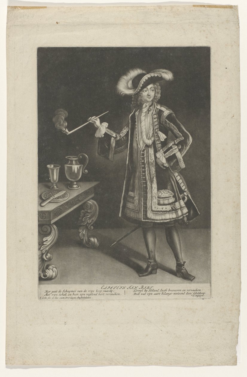 Retrato do Capitão Jan Bart, de pé com tubo
Capiteyn Jan Bart (título sobre o objecto) de Jacob Gole