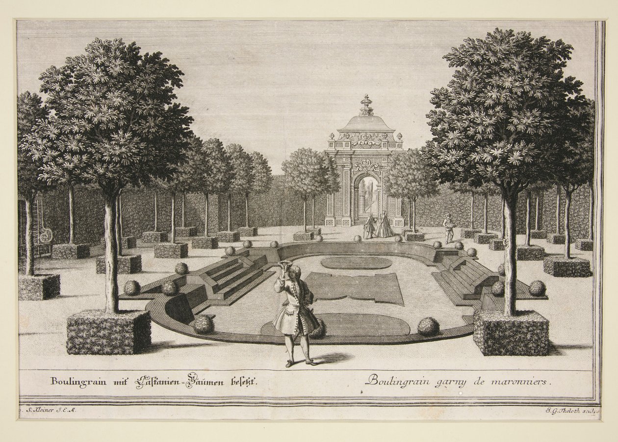 Cena do jardim: Boulingraine ocupado com árvores da Itália de Jacob Gottlieb Thelot