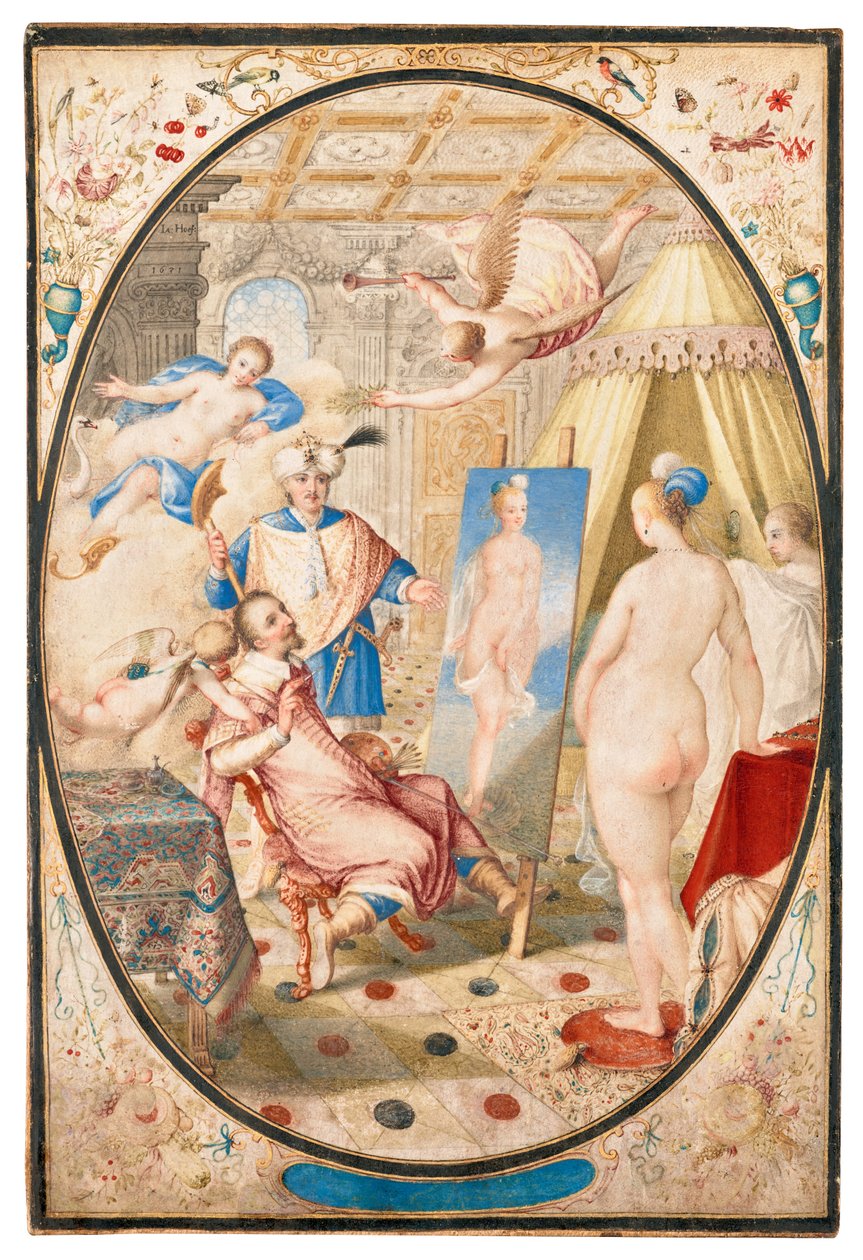 Apeles pintando Campaspe, a amante de Alexandre, o Grande de Jacob Hoefnagel