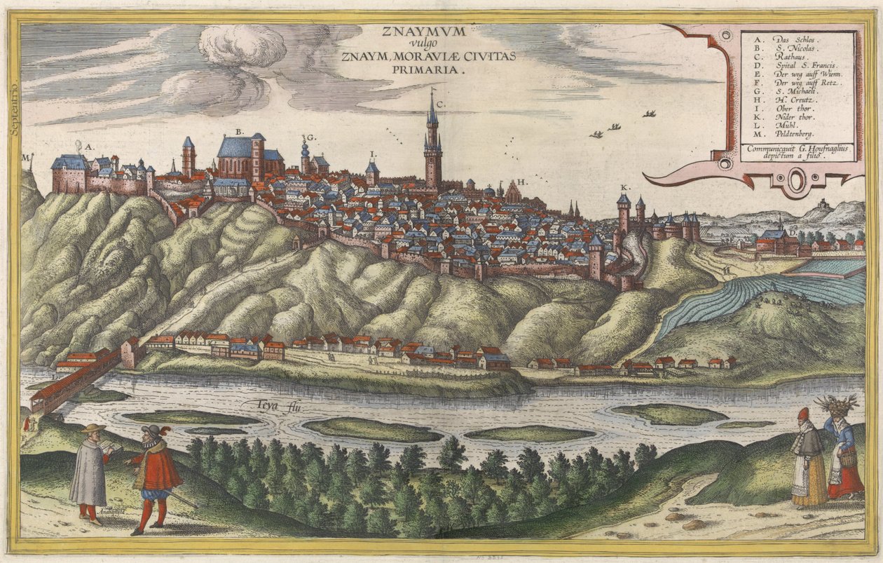 Vista de Znaymvm/Znojmo na República Checa de Jacob Hoefnagel