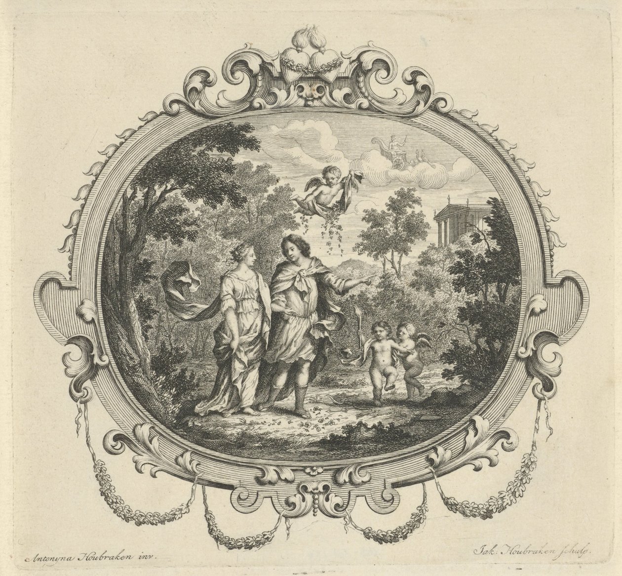 Casal ambulante acompanhado por putti de Jacob Houbraken