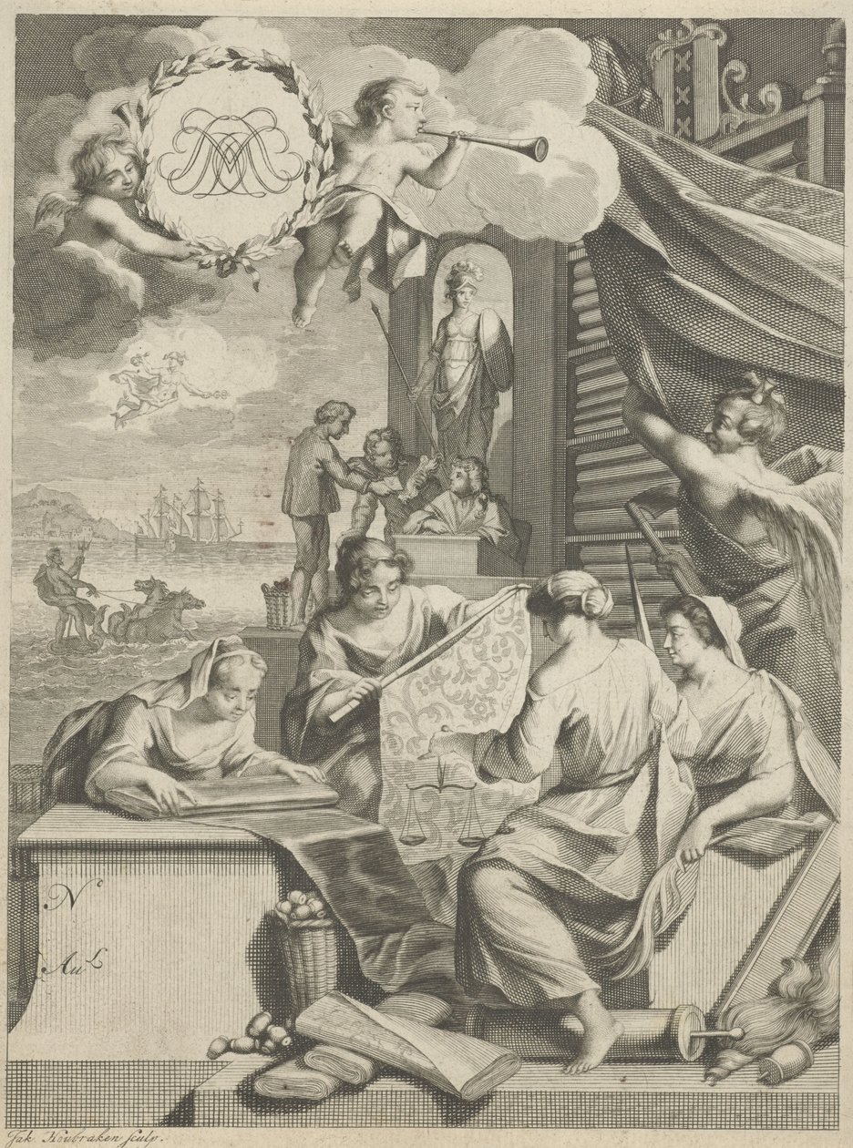 O comércio da seda e figuras alegóricas de Jacob Houbraken