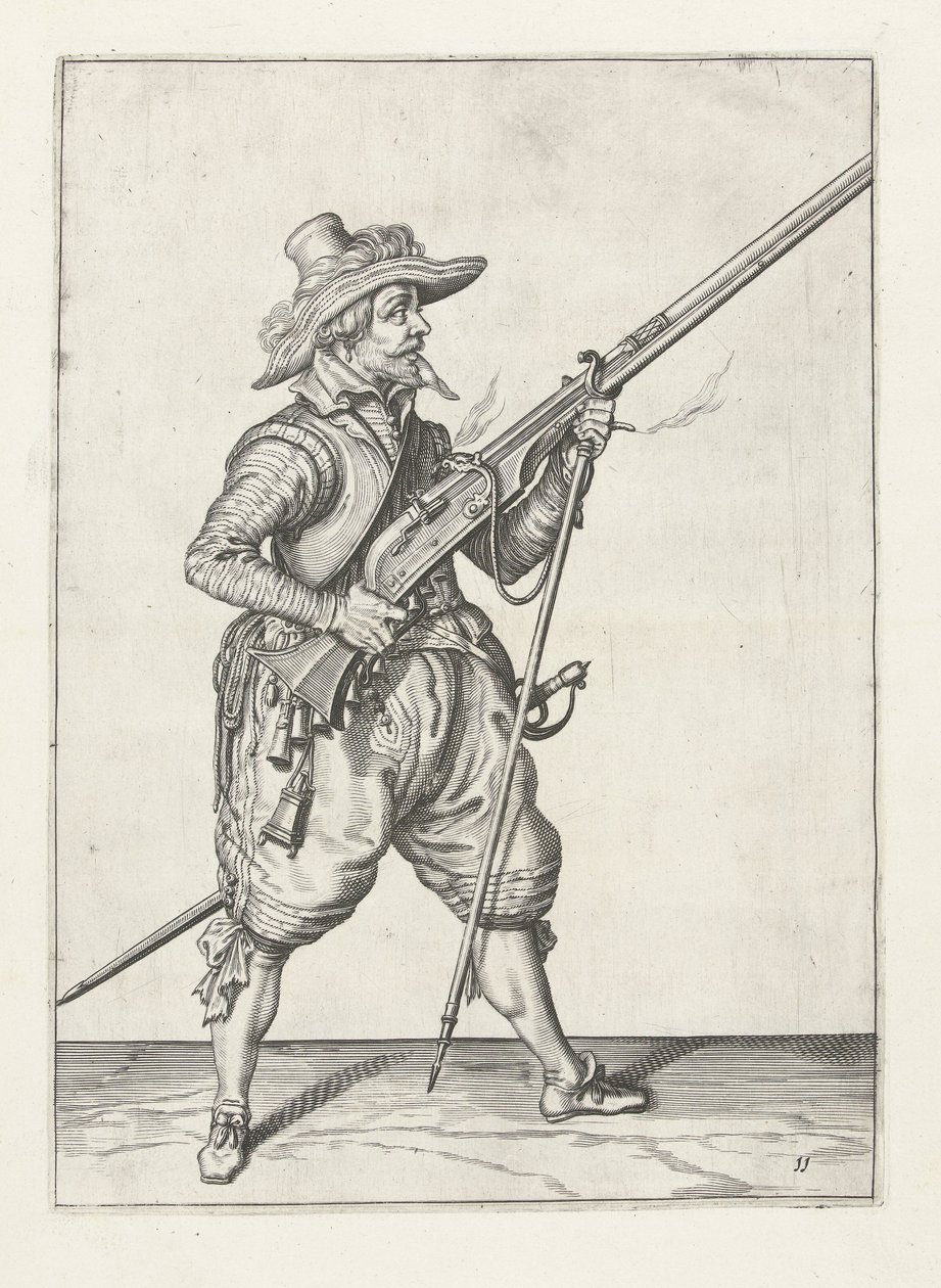 Mosqueteiro colocando o seu casaco por baixo, c.1600 de Jacob II de Gheyn