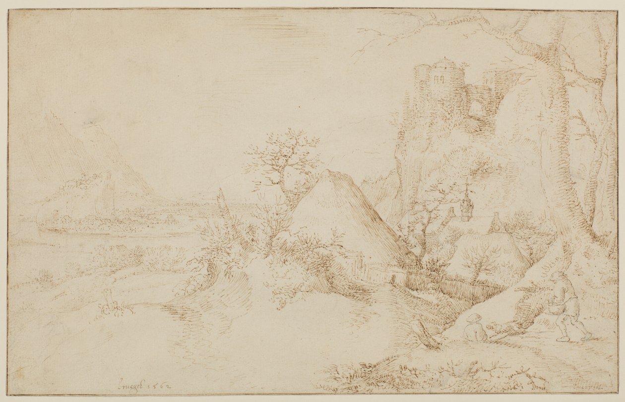 Paisagem com dois camponeses e um cachorro, c.1525-69 de Jacob I Savery