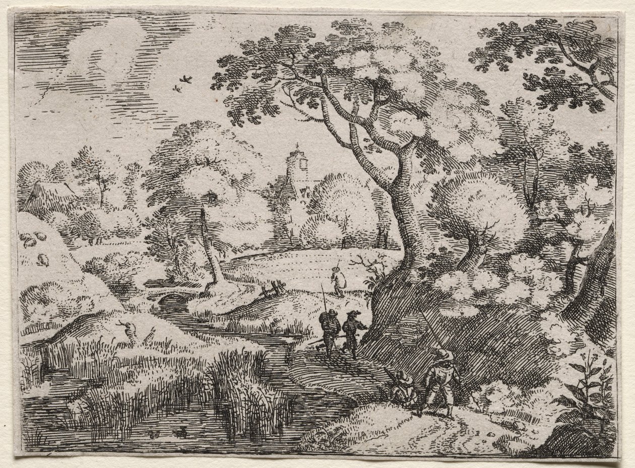 Seis paisagens: caminho entre o pântano e o banco arborizado, c. 1595 de Jacob I Savery