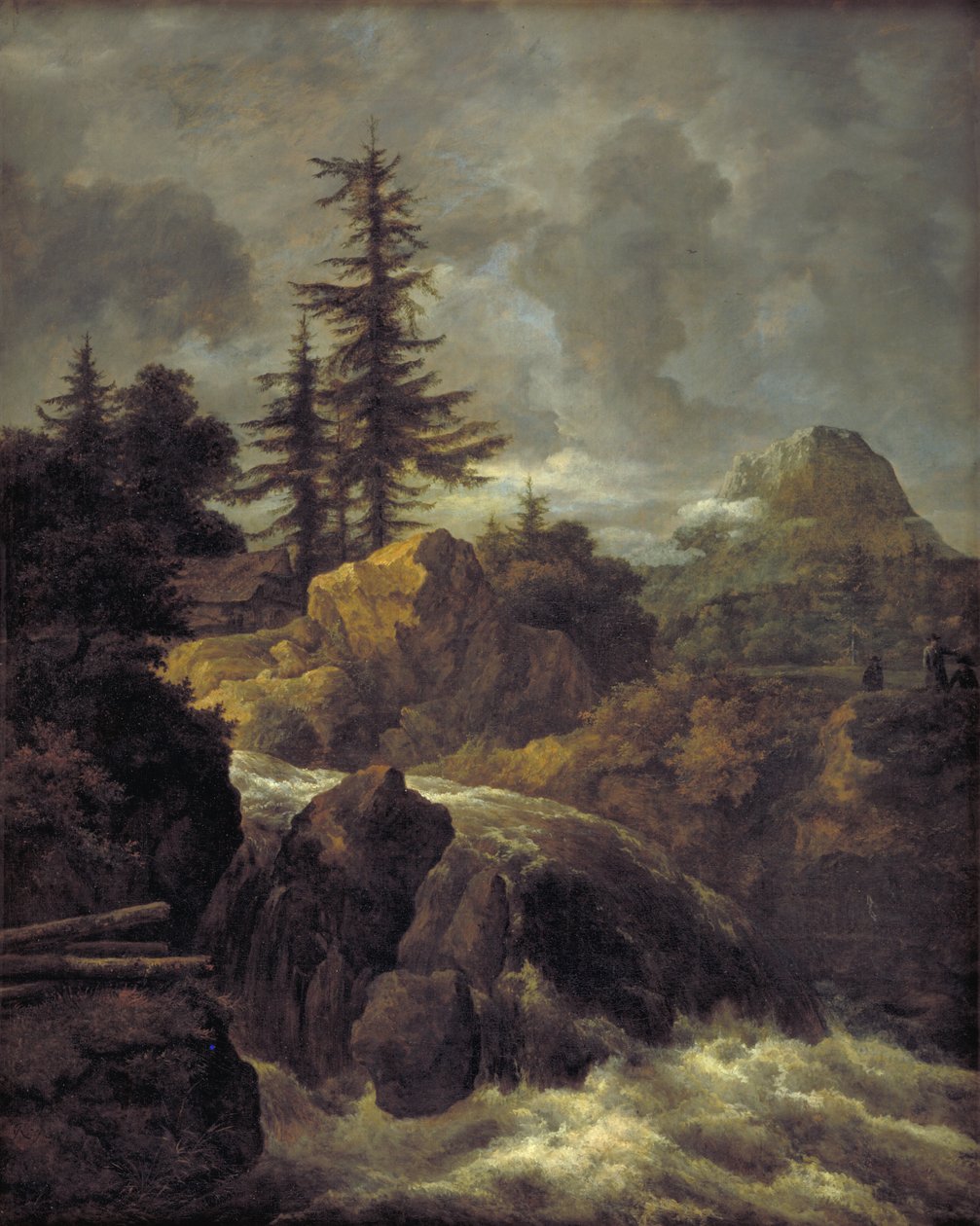 Paisagem com uma cachoeira e uma cabana de Jacob van Ruisdael