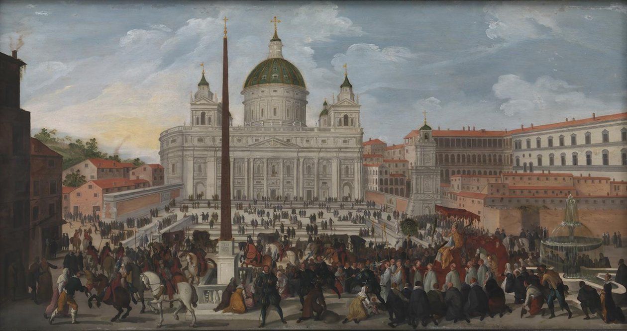 Uma procissão papal na Piazza San Pietro em Roma de Jacob Isaacsz. van Swanenburg