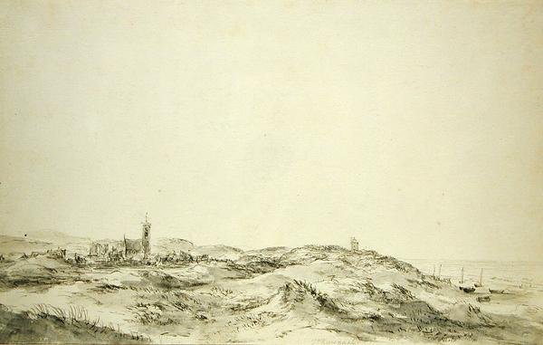 As dunas de Wijk aan Zee (giz preto e tinta cinza sobre papel) de Jacob van Ruisdael