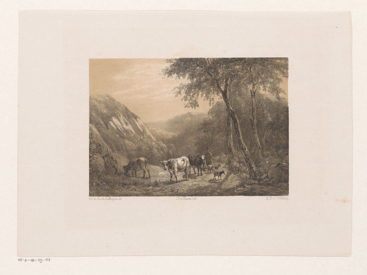 Pastor com rebanho nas montanhas de Jacob Jan van der Maaten