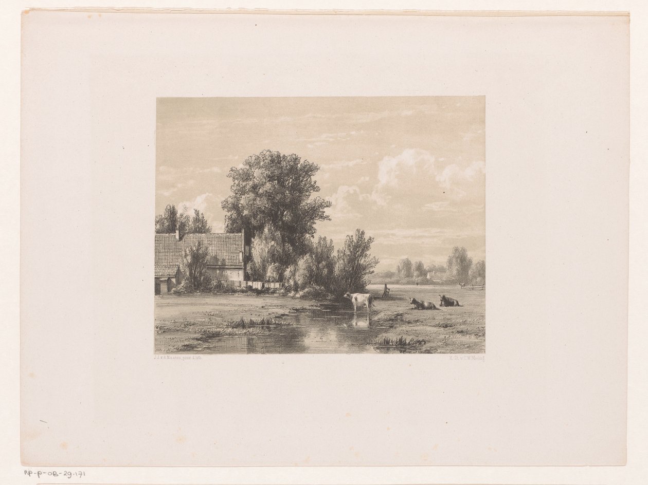 Paisagem com a quinta e a vaca na água de Jacob Jan van der Maaten