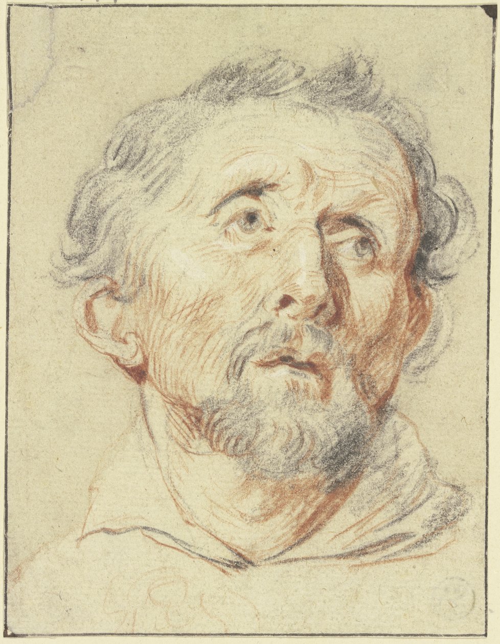 Homem idoso visto de frente, a olhar para cima de Jacob Jordaens