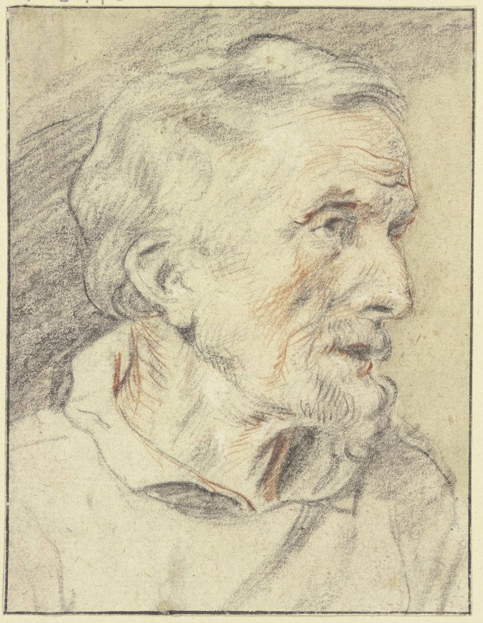 Retrato de meio corpo de um homem idoso, de perfil para a direita de Jacob Jordaens