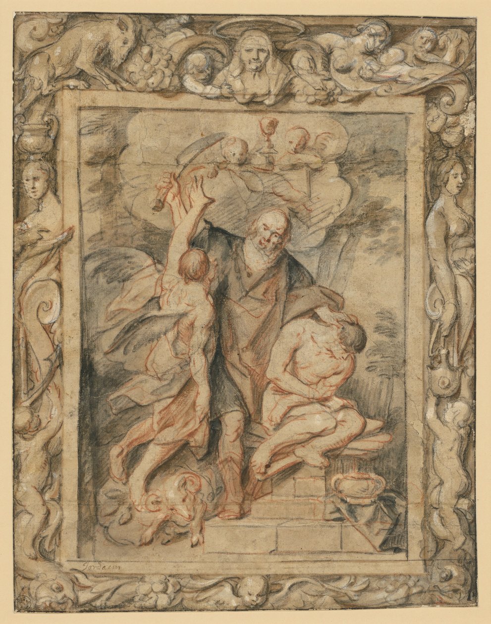 O sacrifício de Isaac (Génesis 22,1-12) numa moldura figurativa de Jacob Jordaens
