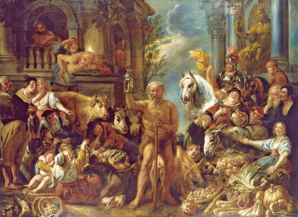 Diógenes à procura de um homem honesto de Jacob Jordaens