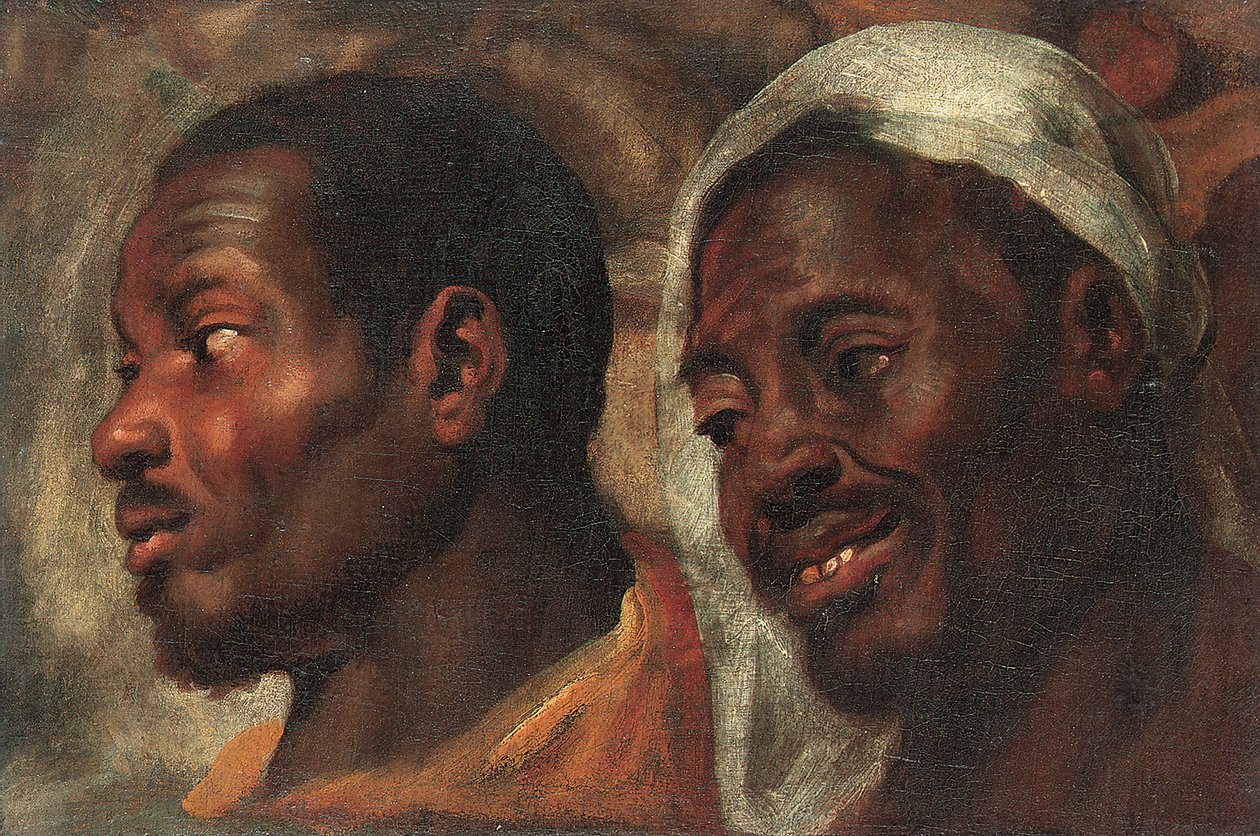 Estudos de cabeça de dois homens africanos (óleo sobre tela) de Jacob Jordaens