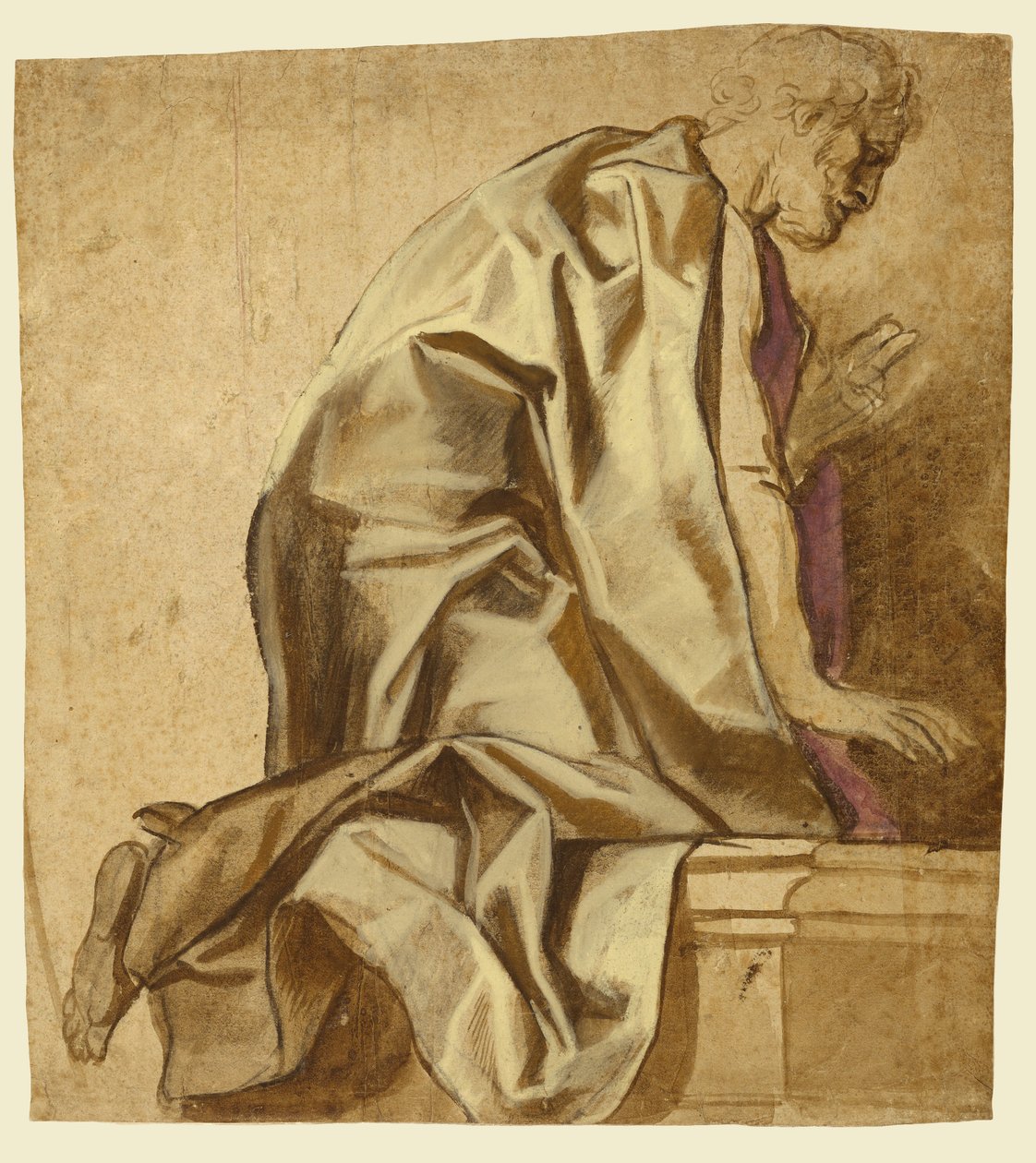 Homem ajoelhado, virado para a direita (anverso); esboços de figuras (verso) de Jacob Jordaens