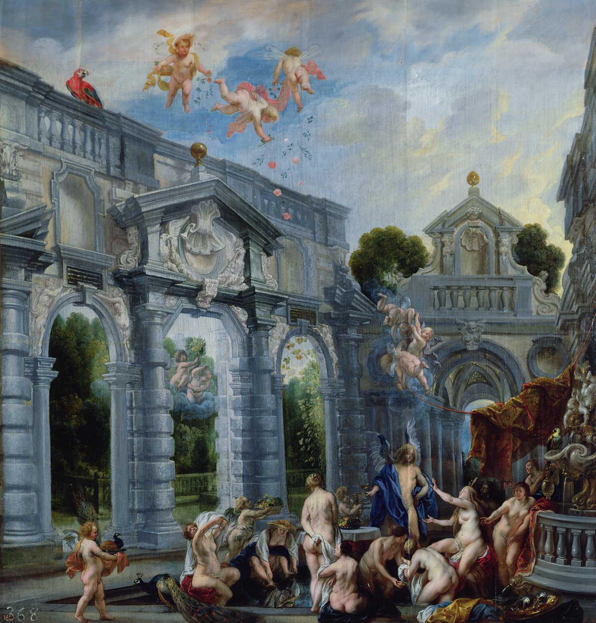Ninfas na Fonte do Amor, c.1630 (óleo sobre tela apoiado por painel) de Jacob Jordaens