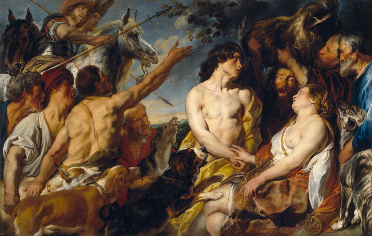 Plexipo e Toxo roubam a Atalanta a cabeça do javali da Caledónia, que lhe foi oferecida por Meleager (Ovídio, Met. VIII, 260-444) de Jacob Jordaens