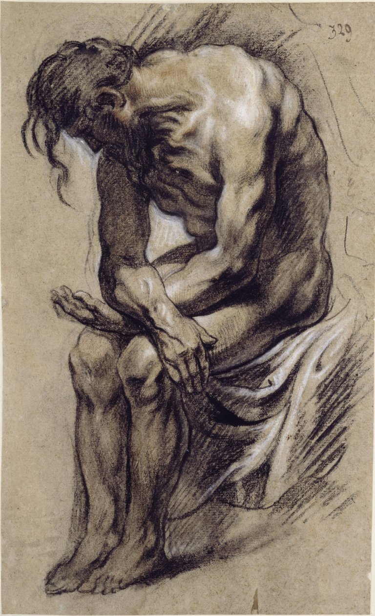 Homem nu sentado, estudo para um Cristo durante a coroação de espinhos de Jacob Jordaens