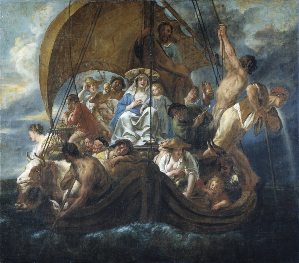 A Sagrada Família num ferry de Jacob Jordaens