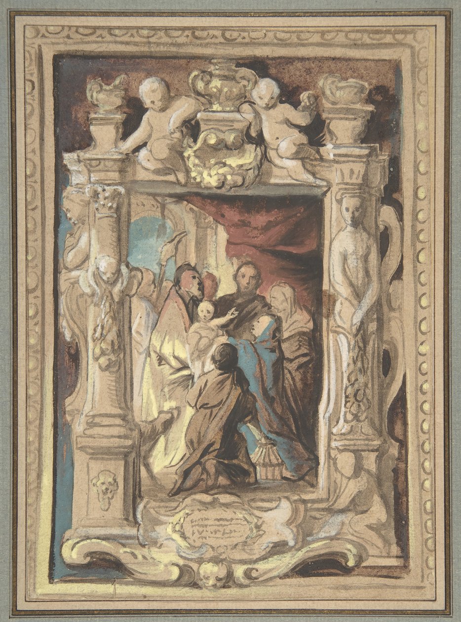 A apresentação no templo, com um desenho para uma moldura esculpida, c. 1630-1635. de Jacob Jordaens