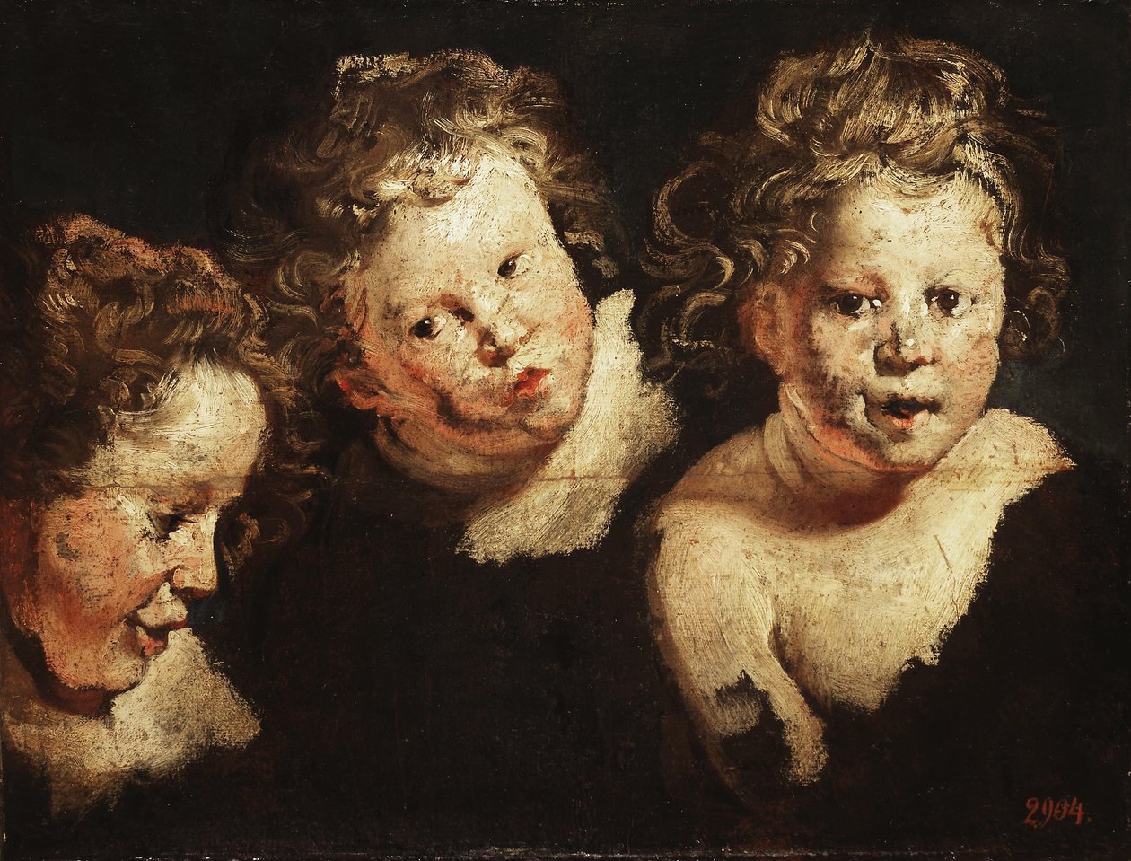 Três estudos da cabeça de uma criança de Jacob Jordaens