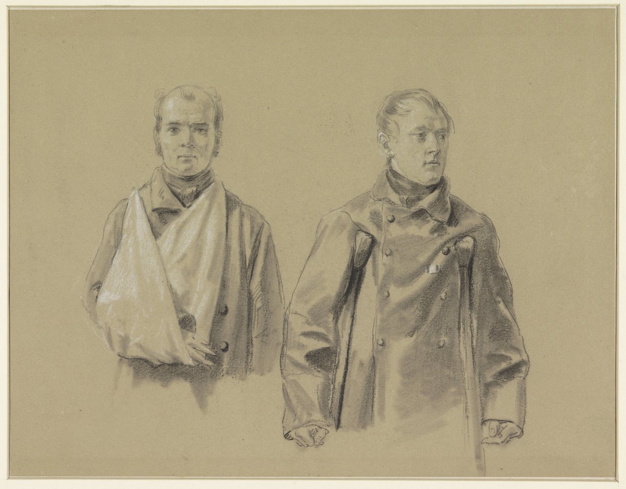 Dois soldados feridos, o esquerdo com o braço na tipoia, o direito de muletas de Jacob Joseph Eeckhout