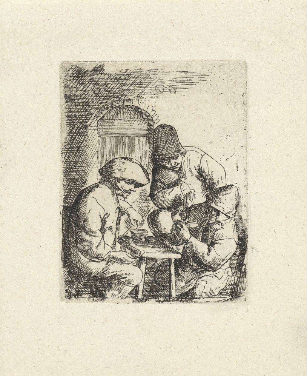 Três homens e um jarro vazio
Cópias depois de Adriaan van Ostade (título da série) de Jacob Laurensz. van der Vinne
