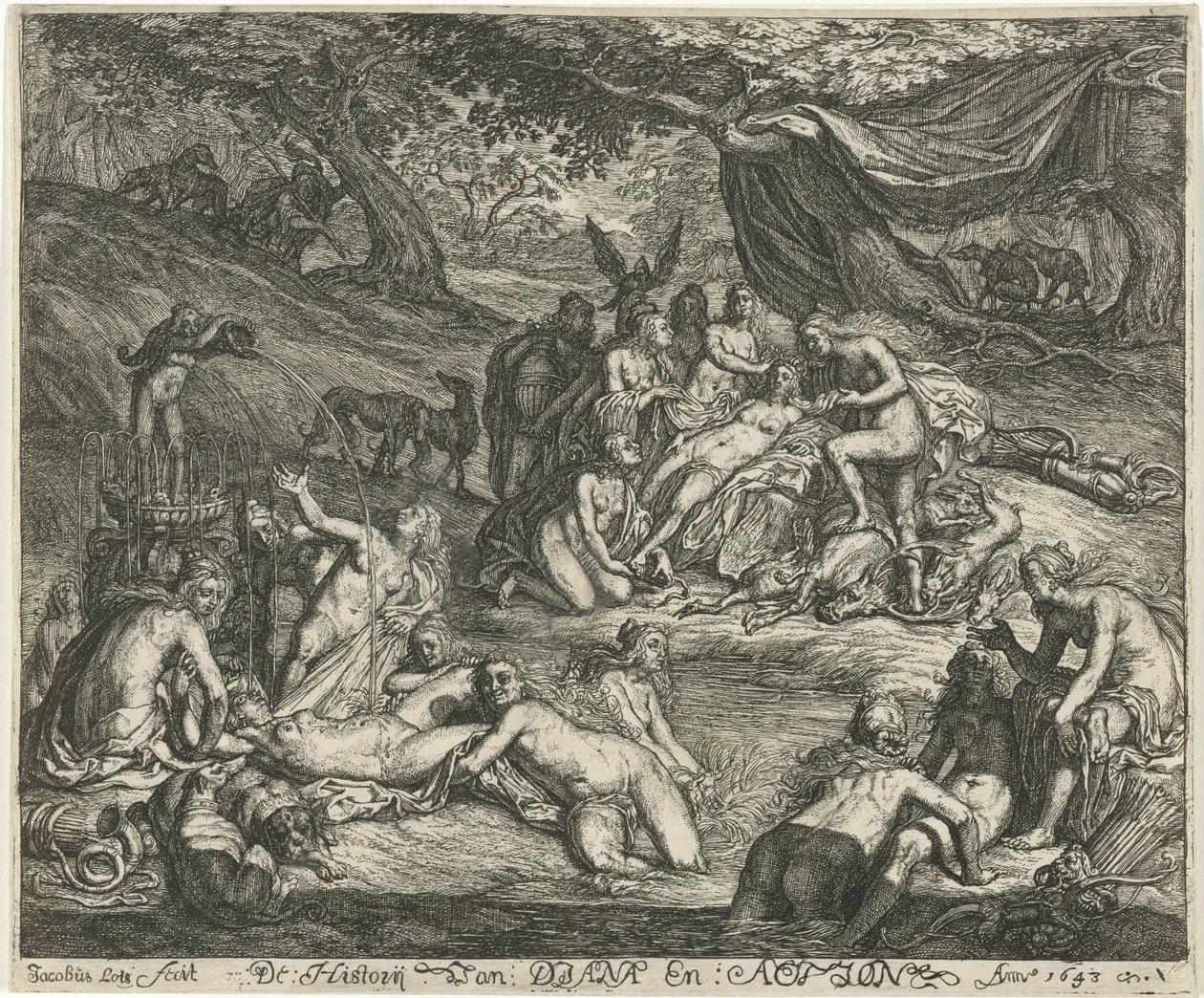 Diana descobre a gravidez de Callisto . A história de Diana e Acteon (título no objeto) de Jacob Lois