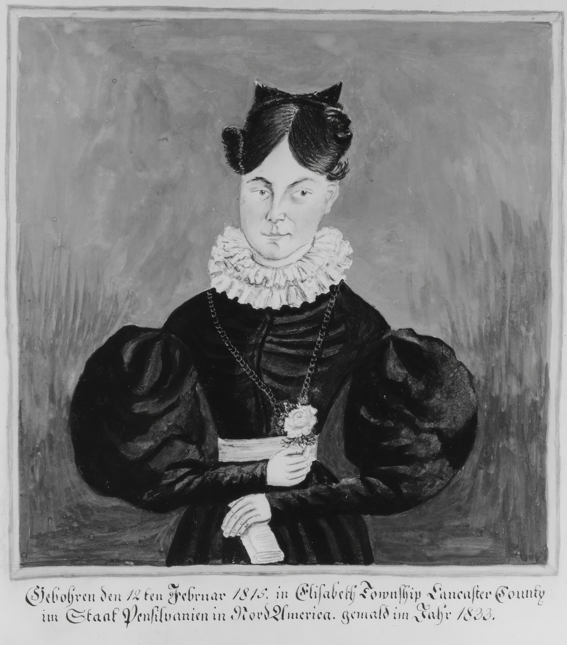 Retrato e registro de nascimento de Mahala Wechter, 1833. de Jacob Maentel