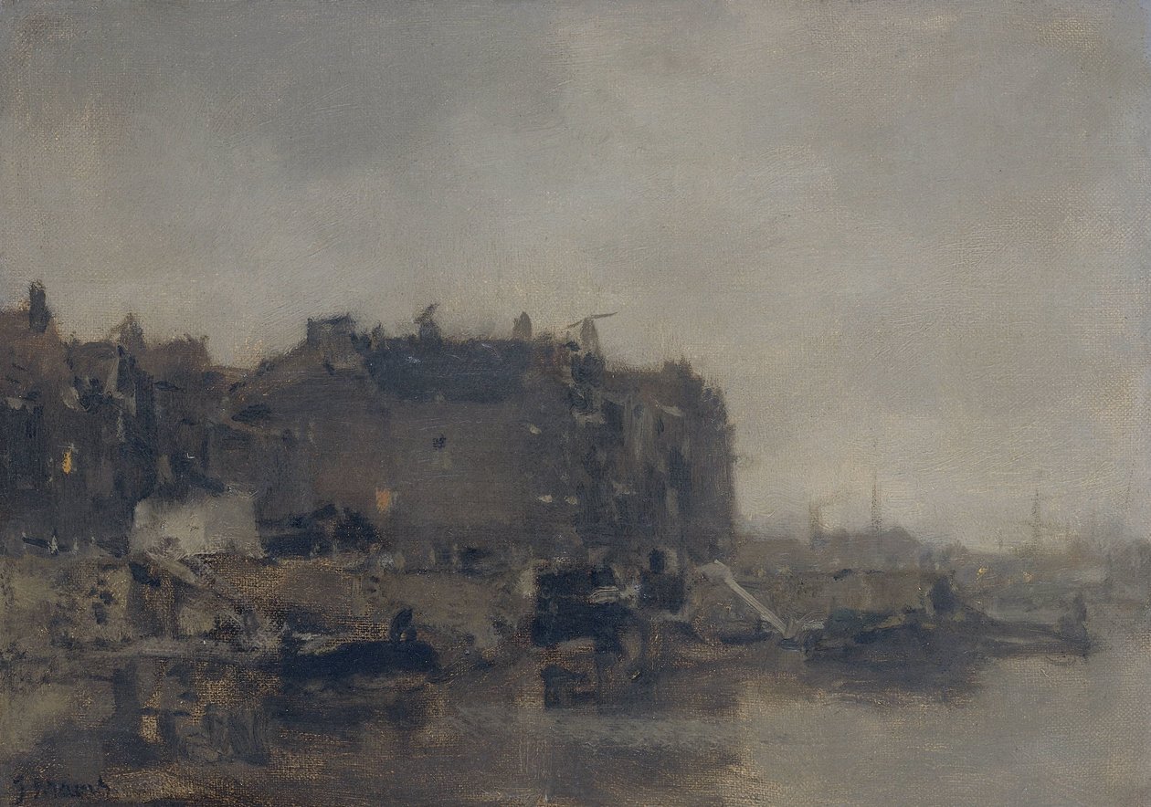 Casas no Prins Hendrikkade, Amsterdã, em um dia enevoado de Jacob Maris