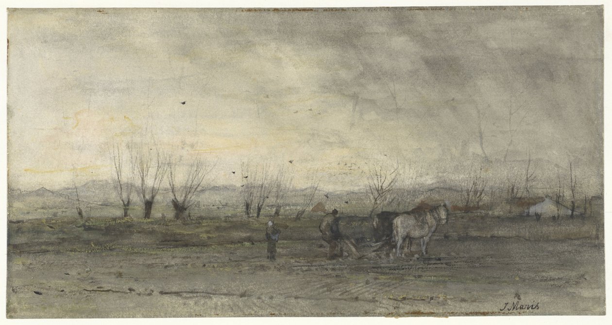 Paisagem com um agricultor arando de Jacob Maris