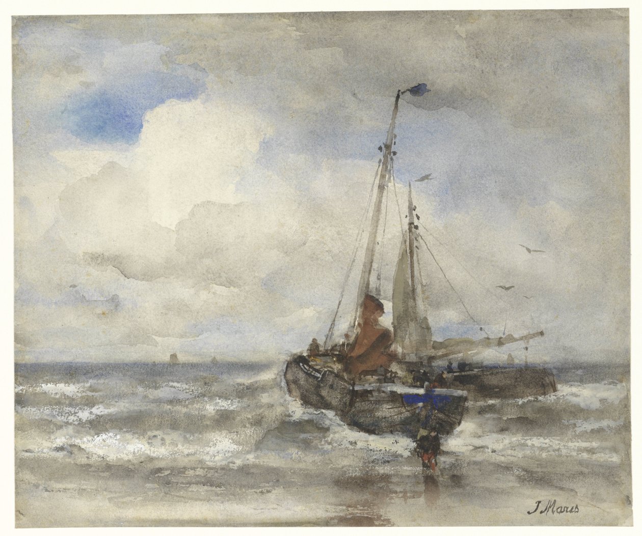 Dois barcos de pesca perto da praia de Jacob Maris