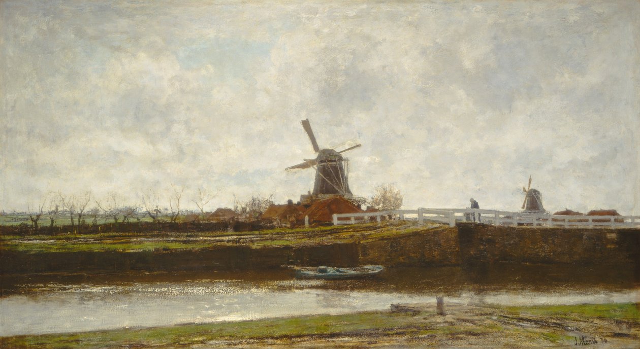 Vista do moinho e da ponte no Noordwest Buitensingel em Haia de Jacob Maris