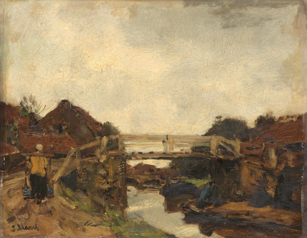 Ponte de madeira sobre um canal em Rijswijk Ponte de madeira sobre um canal perto de Rijswijk de Jacob Maris