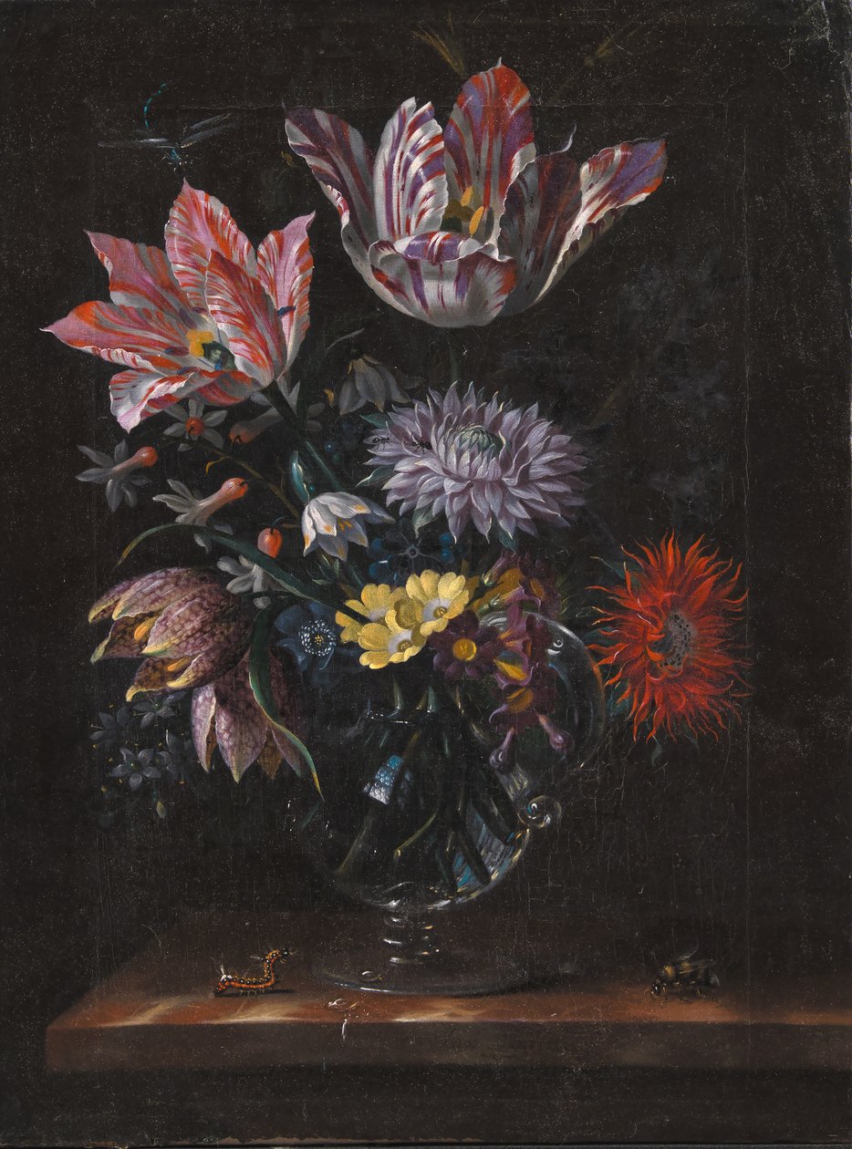 Um vaso de vidro com flores de Jacob Marrel