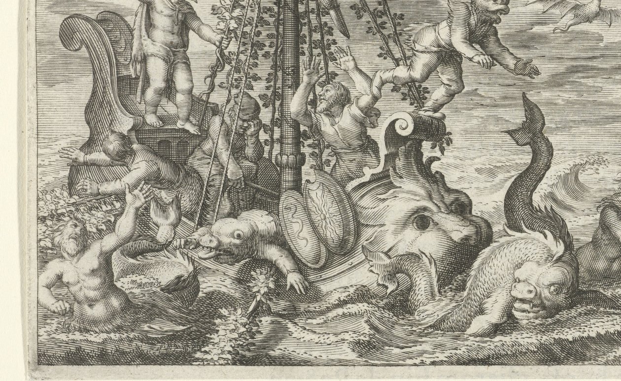 Bacchus transforma os seus captores em golfinhos de Jacob Matham