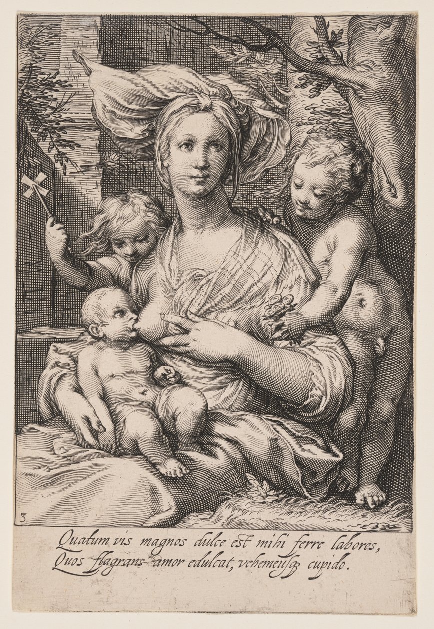 Caridade, de As Sete Virtudes de Jacob Matham