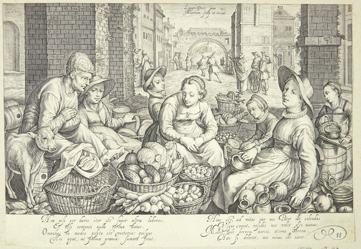 Cena do mercado em uma cidade de Jacob Matham