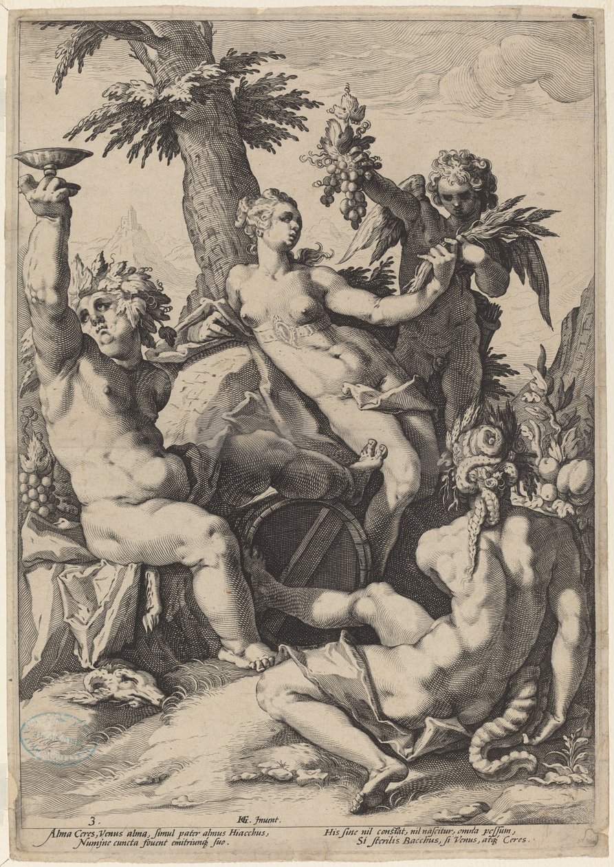 Aliança de Vênus com Baco e Ceres de Jacob Matham, after Hendrick Goltzius