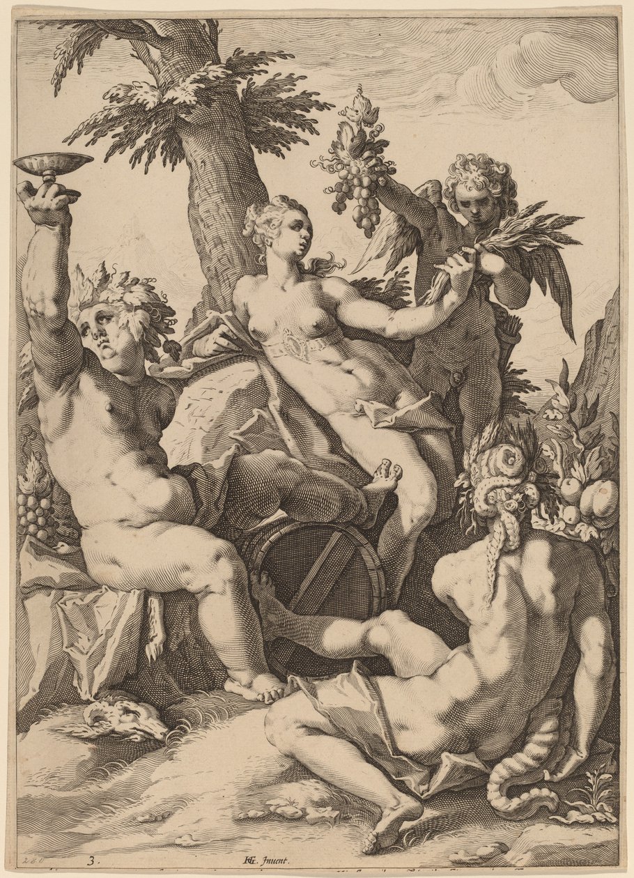 Vênus, Baco e Ceres de Jacob Matham after Hendrik Goltzius