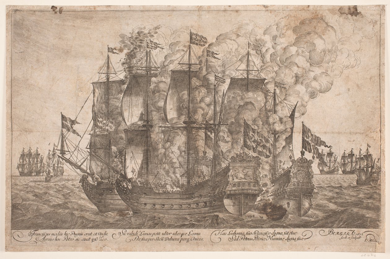Batalha naval entre navios dinamarqueses e um navio pirata turco de Jacob Mortenssøn Maschius