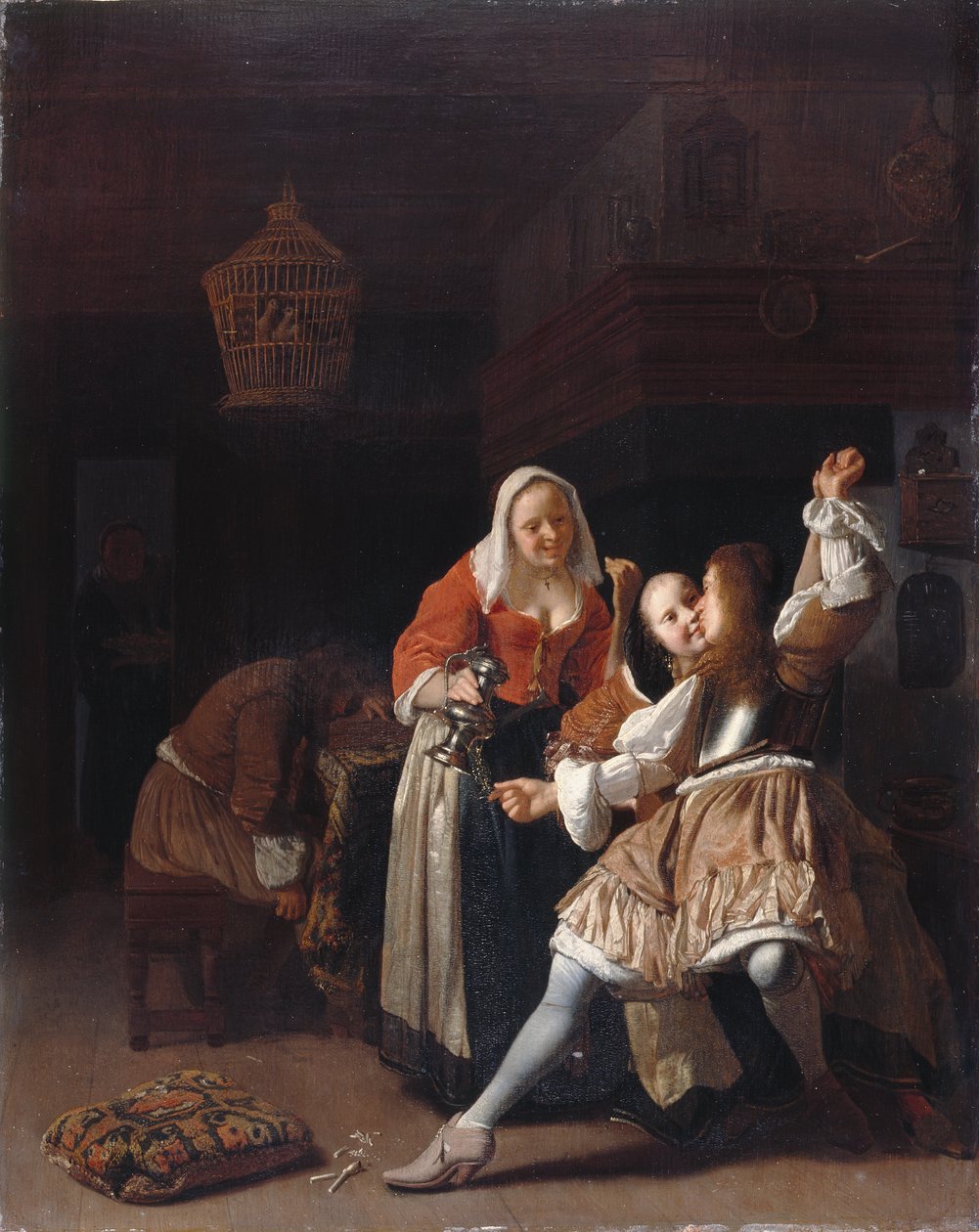 O Cavaleiro Abraçado, c.1660-65 (óleo sobre painel) de Jacob Lucasz Ochtervelt
