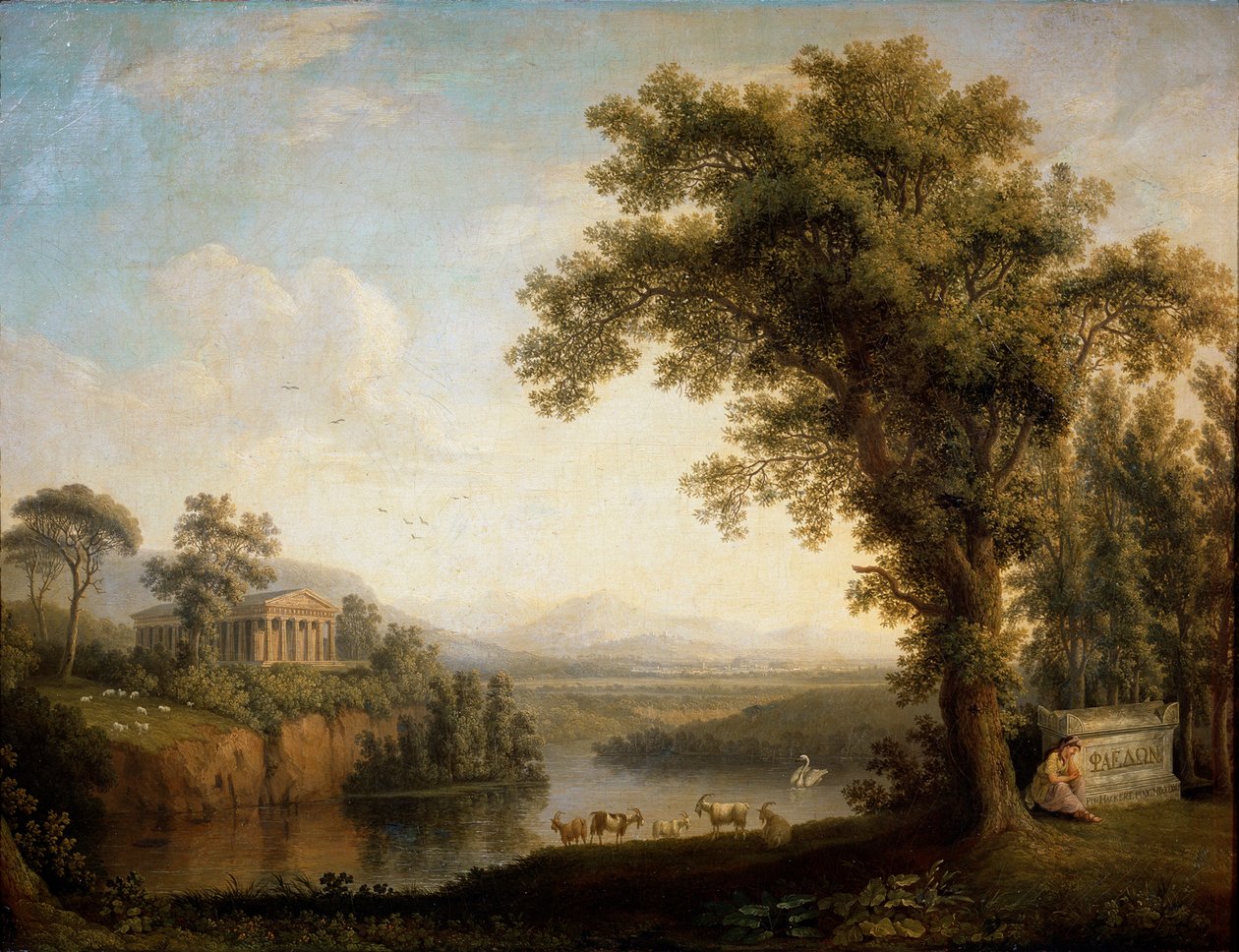 "Antiga paisagem com o túmulo de Phaethon", 1785.   de Jacob Philip Hackert