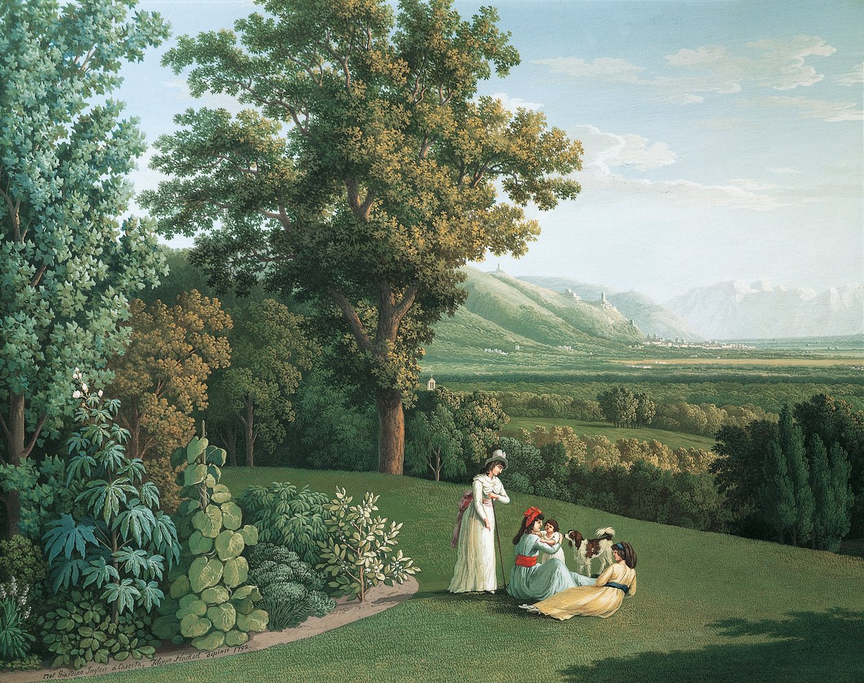 Jardim inglês no Palace of Caserta (óleo sobre tela) de Jacob Philippe Hackert