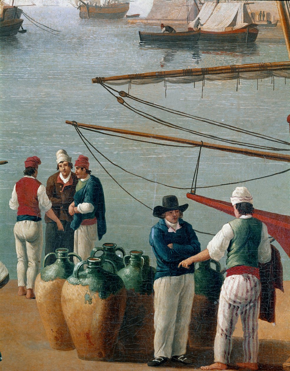 Pescadores e comerciantes de azeite em Nápoles, Itália (Pescadores, comerciantes de azeite no porto de Nápoles) Pintura de Jacob Philipp Hackert dit Hackert d