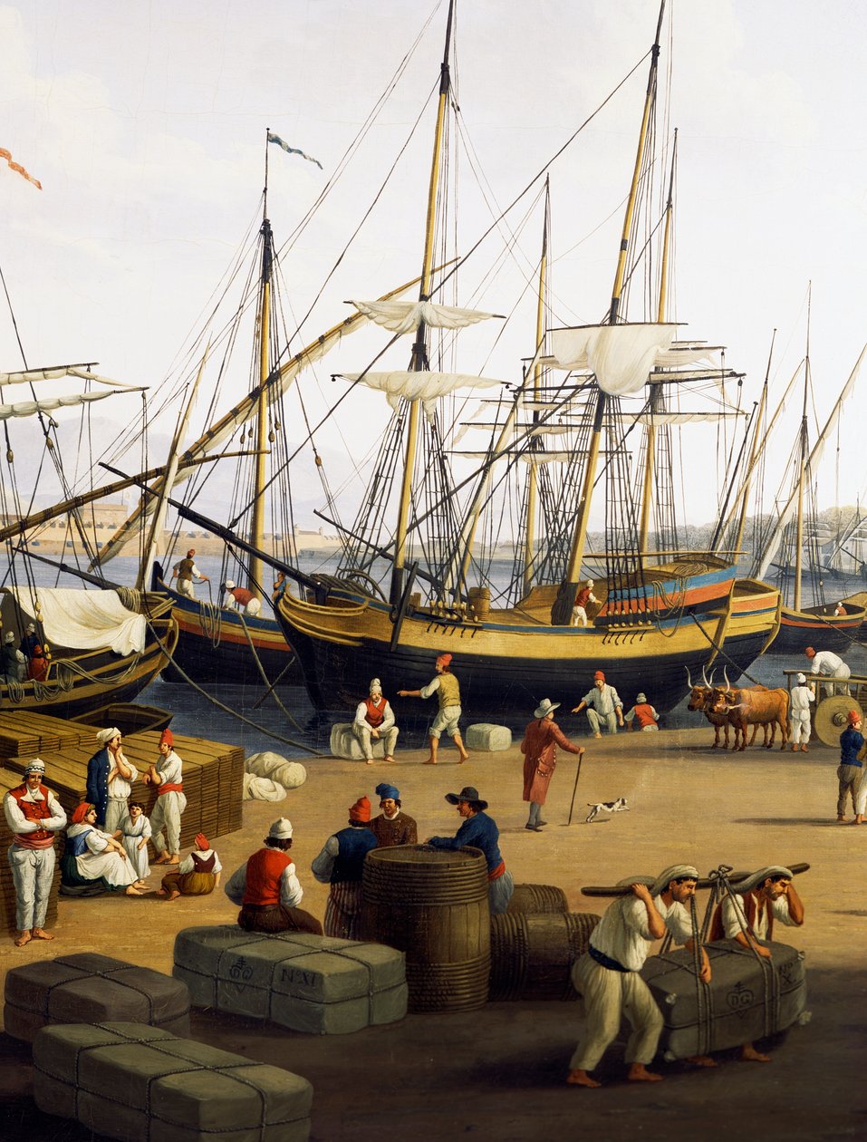 Longshoremen, detalhe da Vista do Porto de Messina do Palazzo del Senato de Jacob Philippe Hackert