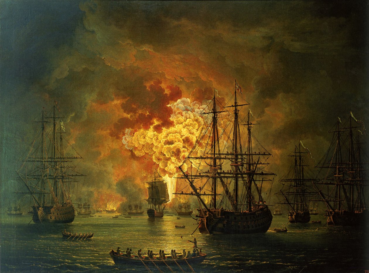 A destruição da frota turca na baía de Chesma, 1772 de Jacob Philippe Hackert