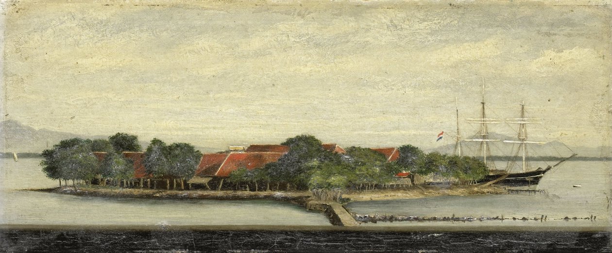 Vista da ilha de Kuiper na Baía de Batávia de Jacob Pieter Mercier